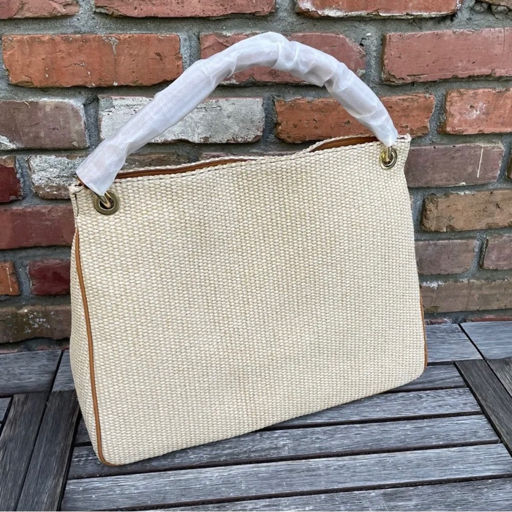 Mark and Graham Build Your Bag Raffia Shoulder Bag Purse Leather Linen NWOT